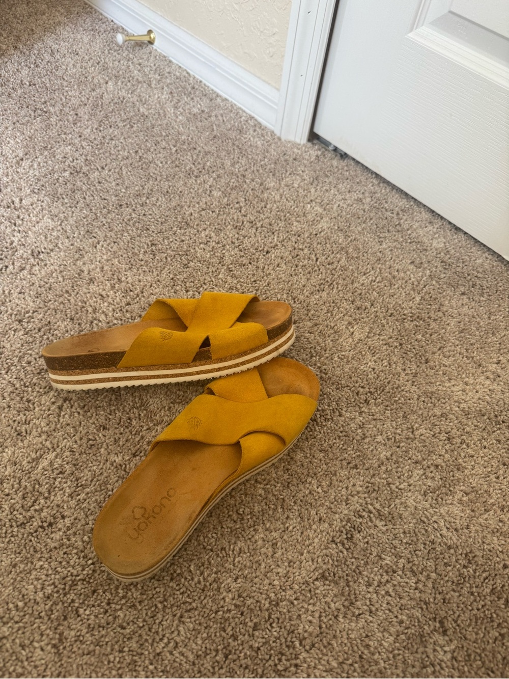 Women's Yellow Cross-Strap Platform Slide Sandals